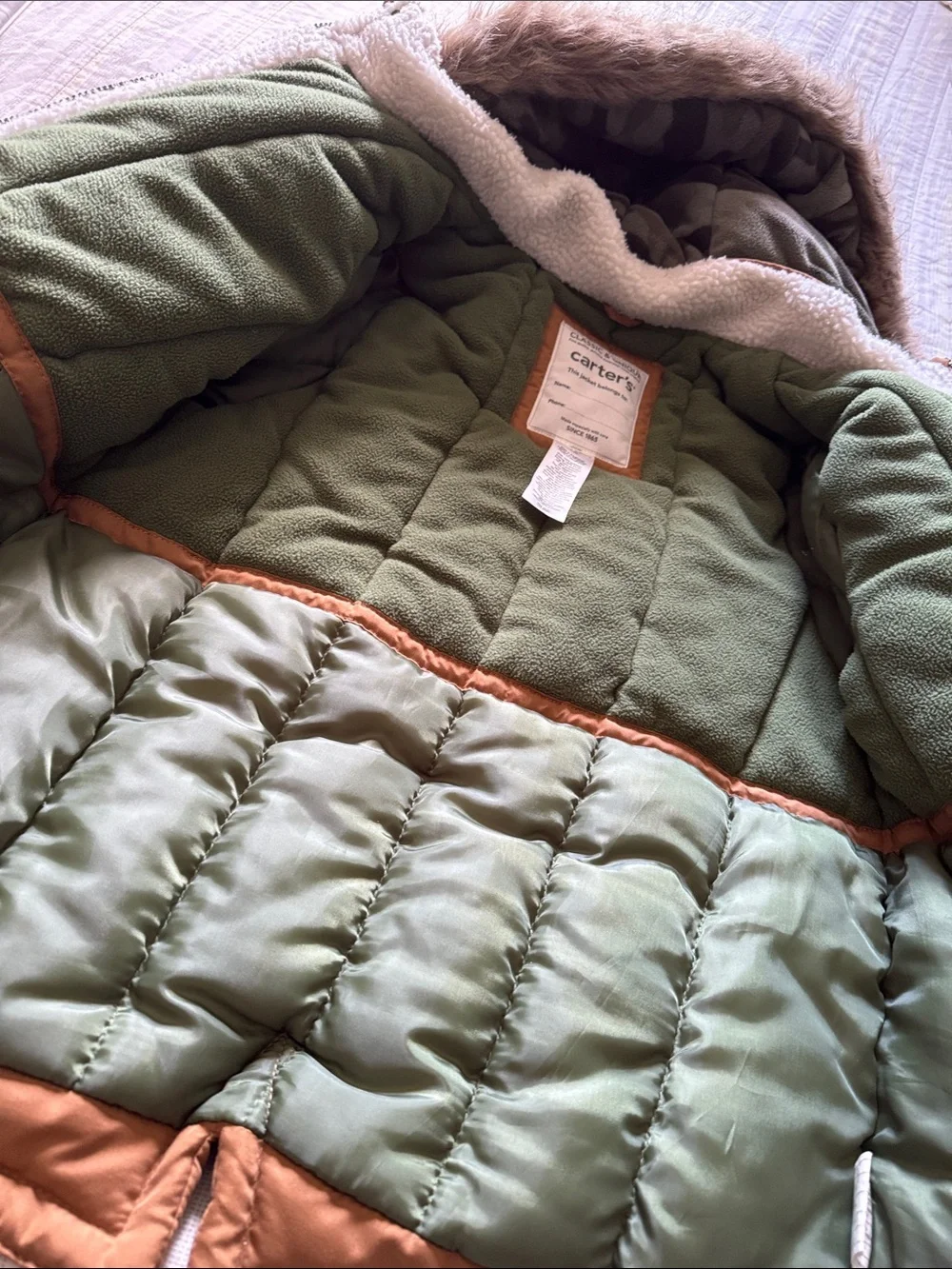 Carter’s Kids Insulated Hooded Parka Jacket in Camel with Faux Fur Trimmed Hood